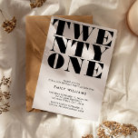 Modern Elegant, svart och vit fetstil Inbjudningar<br><div class="desc">Modern 21:a födelsedagsinbjudan med elegant med fet typografi och minimal design.</div>