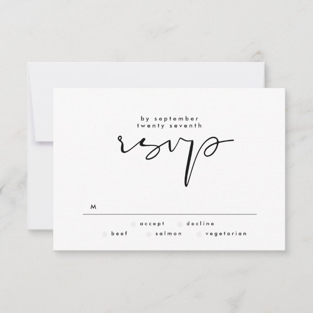 Modern Elegant, svart och vit text Bröllop OSA Kort (Framsida)