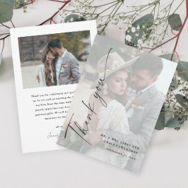 Modern Elegant Svart och Vitt 2 Foto Bröllop  Tack Kort