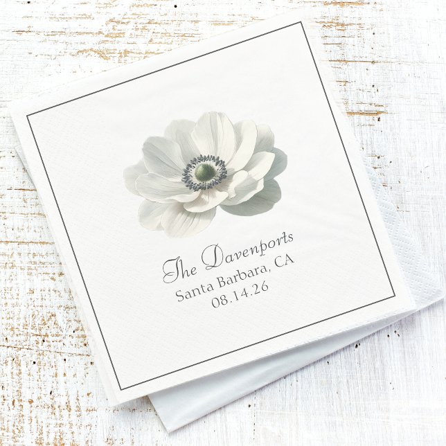 Modern Elegant Svart och Vitt Blommig Bröllop Pappersservett (Skapare uppladdad)