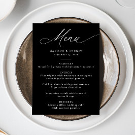 Modern Elegant Svart och Vitt Kalligrafi Bröllop Meny