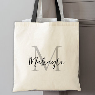 Modern Elegant Svart Personlig Monogram Tygkasse