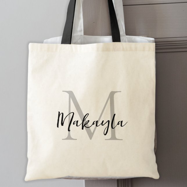 Modern Elegant Svart Personlig Monogram Tygkasse (Skapare uppladdad)