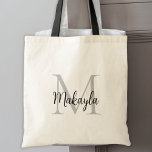 Modern Elegant Svart Personlig Monogram Tygkasse<br><div class="desc">Denna moderna och eleganta handväskor har en snygg monogram och namn i script typografi. Det är lätt att anpassa och kommer att göra en bra present till din bröllopsfest,  brudtjänst,  brudtärnor,  brudens och brudgummens mödrar,  och blommiga flickor kommer alla uppskatta denna genomtänkta present.</div>