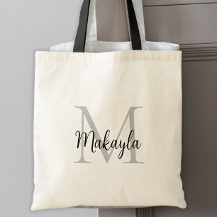 Modern Elegant Svart Personlig Monogram Tygkasse