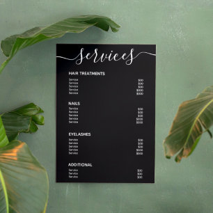 Modern Elegant Svart Salong Prislista Tjänst Meny Poster