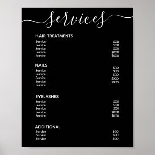 Modern Elegant Svart Salong Prislista Tjänst Meny Poster