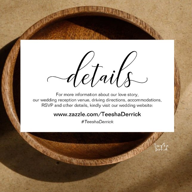 Modern Elegant Svart Skrift Bröllopswebbplats  Tilläggskort (Modern Elegant Gold Cream Script Wedding Website Enclosure Card in Black and White)