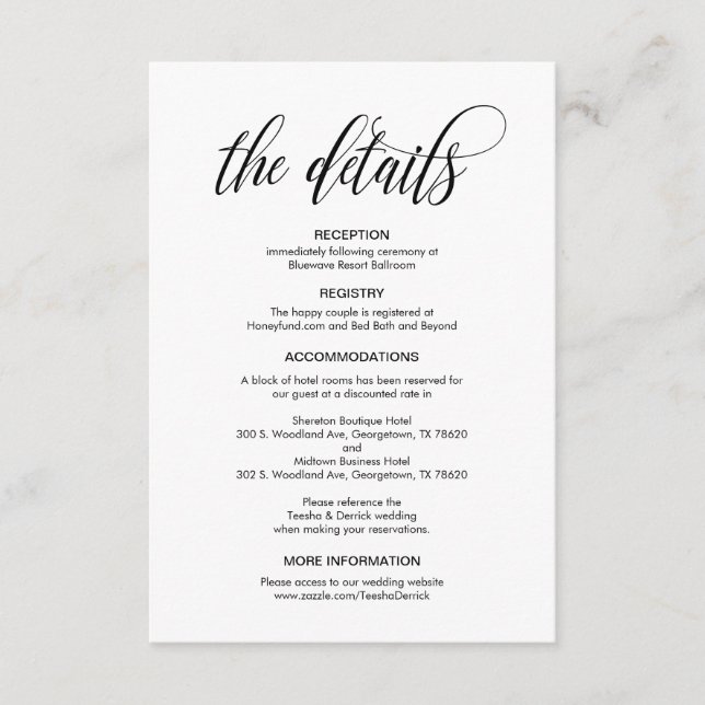 Modern Elegant, svart skript, vår Bröllop-informat Tilläggskort (Framsida)