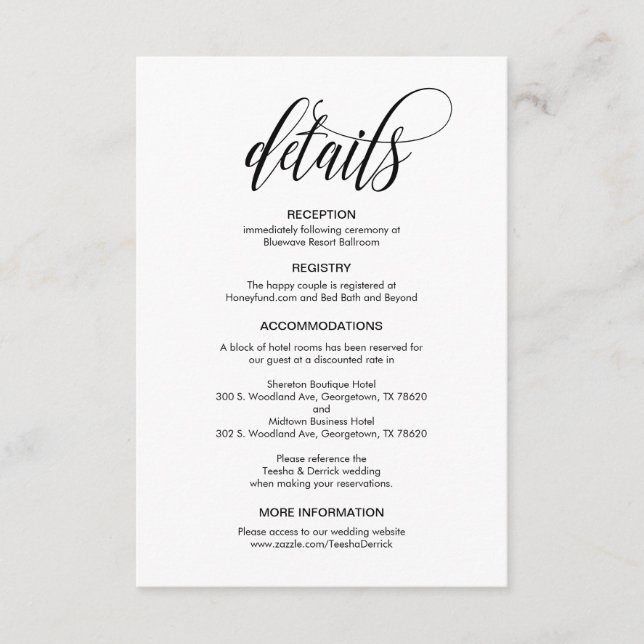 Modern Elegant, svart skript, vår Bröllop-informat Tilläggskort (Framsida)