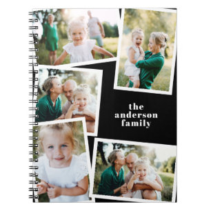 Modern elegant, svart snyggt för multifotofamilj anteckningsbok
