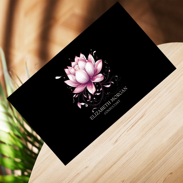 Modern Elegant Svart Stilig Lotus Visitkort (Skapare uppladdad)