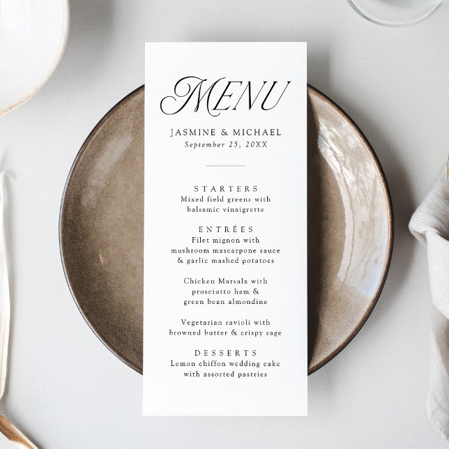 Modern Elegant Svart Typografi Bröllop Meny (Skapare uppladdad)