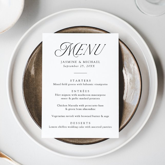 Modern Elegant Svart Typografi Bröllop Meny (Skapare uppladdad)