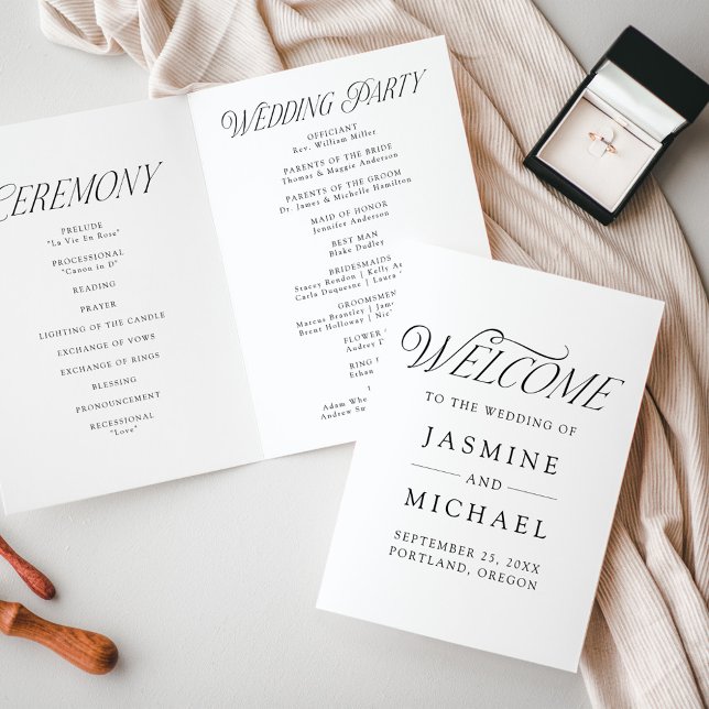 Modern Elegant Svart Typografi Bröllop Program (Skapare uppladdad)
