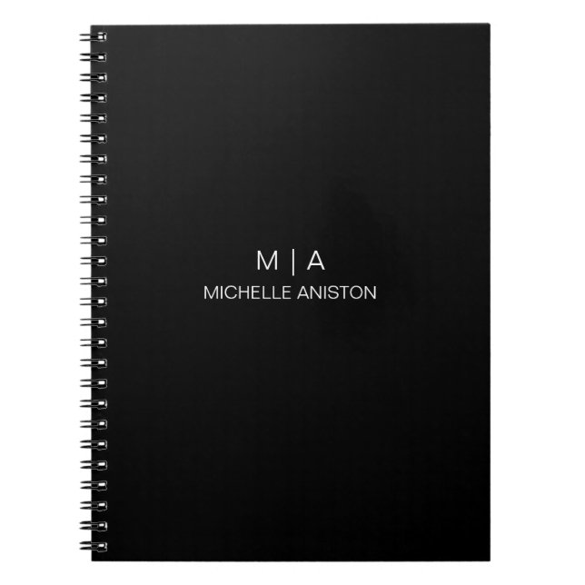 Modern Elegant Svart Vit Monogram Minimalistisk Anteckningsbok (Framsidan)