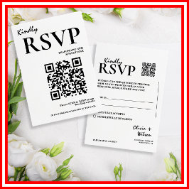 Modern Elegant Svart & Vit QR-kod Bröllops-RSVP OSA Kort