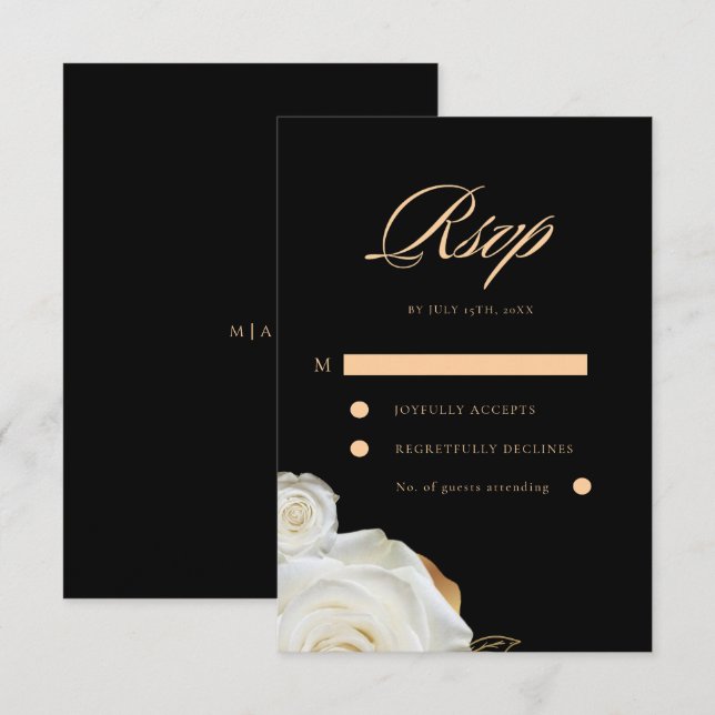 Modern Elegant Svart Vit Ros Bröllop  OSA Kort (Fram/baksida)
