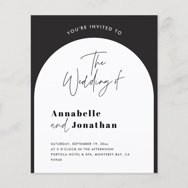 modern elegant svart-vit valvig bröllopsskrift flygblad (Framsidan)