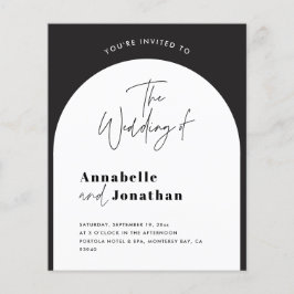 modern elegant svart-vit valvig bröllopsskrift flygblad