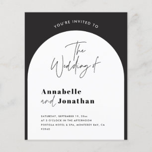 modern elegant svart-vit valvig bröllopsskrift flygblad