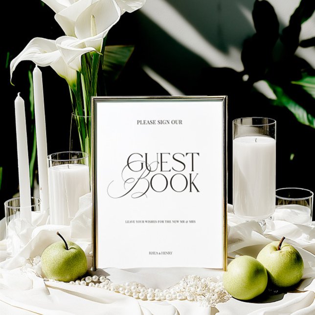 Modern Elegant Svart & Vitt Gästboksskrivelse (Modern Elegant Black & White Guest Book Sign)