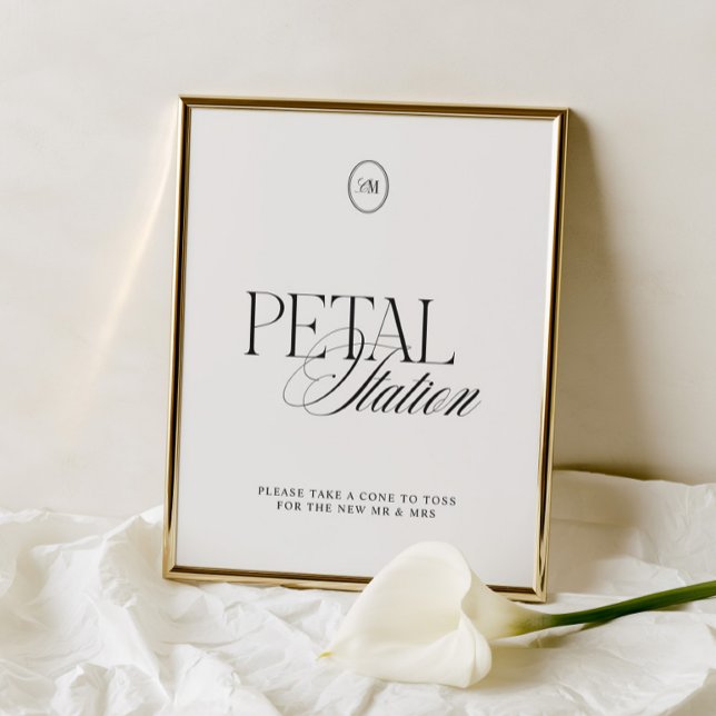 Modern Elegant Svart & Vitt Petal Station Skylt (Modern Elegant Black & White Petal Station Sign)