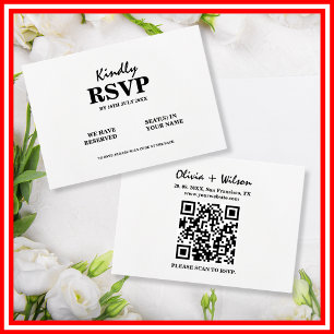 Modern Elegant Svart & Vitt QR-kod Bröllop RSVP OSA Kort