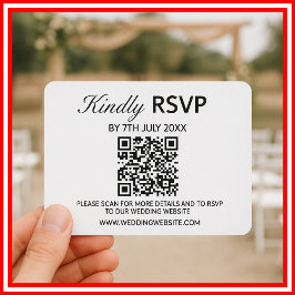 Modern Elegant Svart & Vitt QR-kod Bröllop RSVP OSA Kort