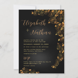 Modern Elegant Svarta & Guld-citattecken Blommigt Inbjudningar