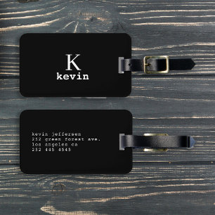 Modern elegant svartvit monogram namn snyggt bagagebricka