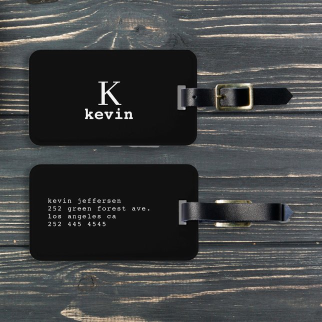 Modern elegant svartvit monogram namn snyggt bagagebricka (Skapare uppladdad)