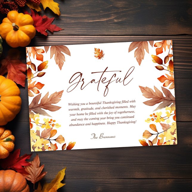 Modern Elegant tacksam Fall-Thanksgiving Julkort (Modern Elegant Grateful Fall Thanksgiving Holiday Card)