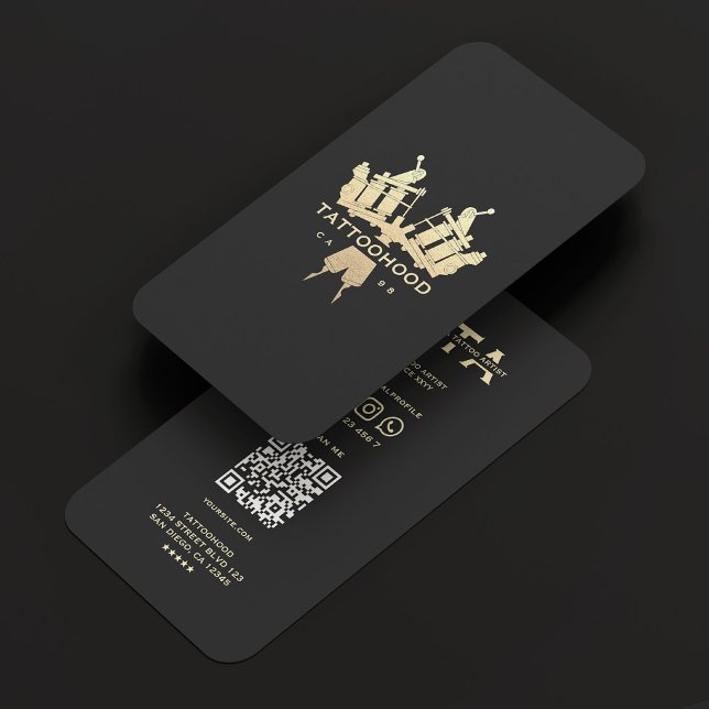 Modern Elegant Tattoo Artist Black Guld Monogram Visitkort (Modern Elegant Tattoo Artist Black Gold Monogram Business Card
)