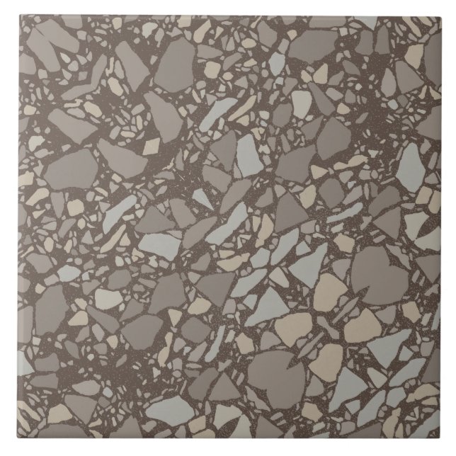 Modern Elegant Taupe Brown Terrazzo Effect Tile Kakelplatta (Framsidan)