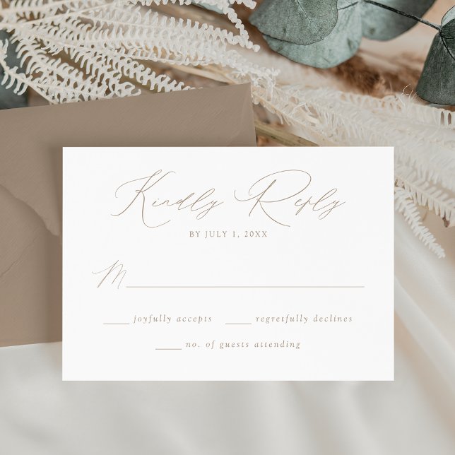Modern Elegant Taupe Script Bröllop OSA Kort (Skapare uppladdad)