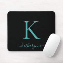 Modern Elegant Teal Aqua Monogram-skript svart