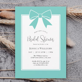 Modern Elegant Teal Blue Bow Ribbon Möhippa Inbjudningar