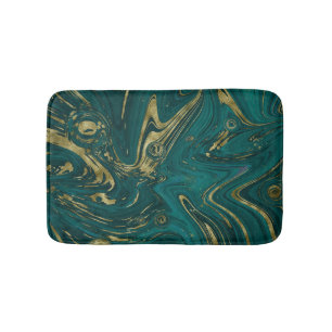 Modern Elegant Teal Grönt & Guld Marble Swirl  Badrumsmatta