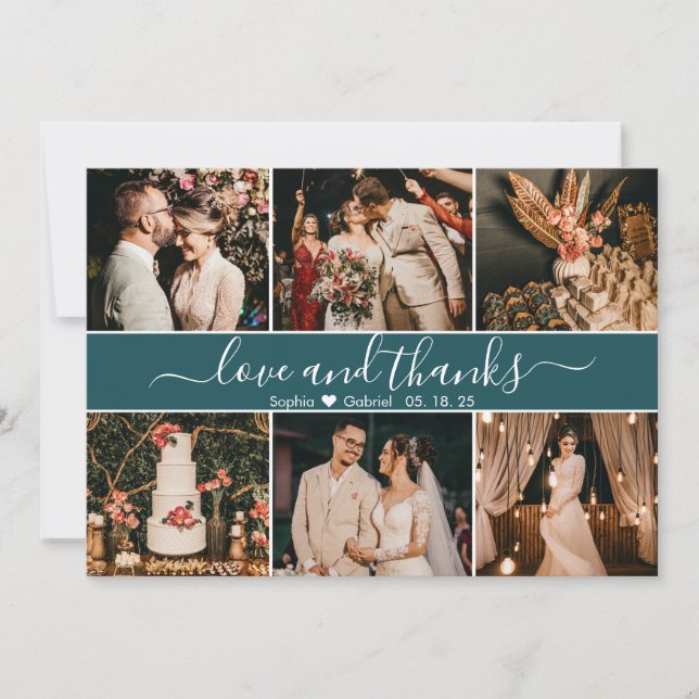 Modern Elegant Teal Grönt Typography Photo Collage Tack Kort (Framsida)