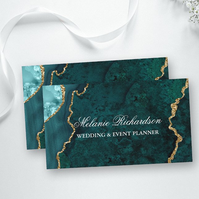 Modern Elegant Teal Guld Marble Agate Geode Visitkort (Customize to change text size or text style.)