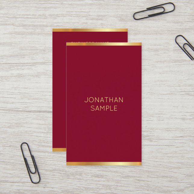 Modern Elegant Template Burgundy Red Guld Oceania Visitkort (Fram/Back In Situ)