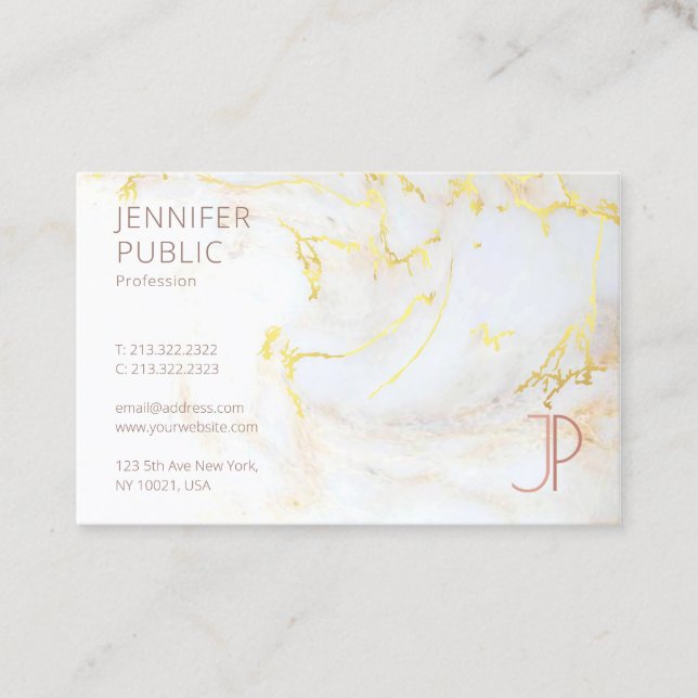 Modern Elegant Template Guld Marble Monogram Luxe Visitkort (Framsida)