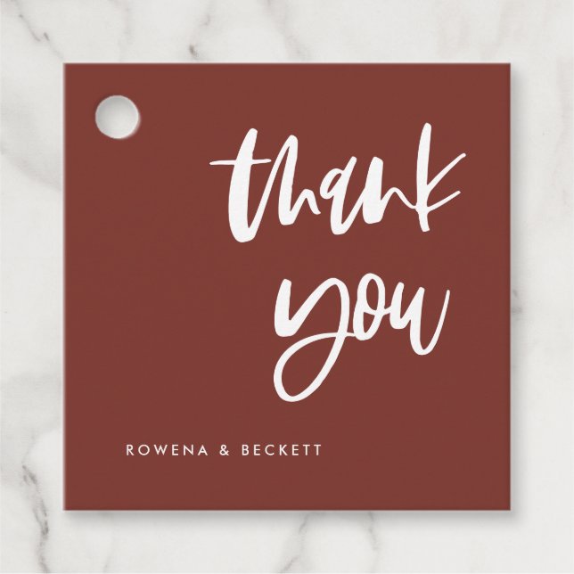 Modern elegant terracotta bröllop gåvor etiketter (Framsida)