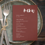 Modern elegant terracotta bröllop meny<br><div class="desc">Ett modernt och trendig stil för ditt bröllop-kontor: en djärv typografi och ett elegant terracotta färg,  som är lätt att blanda och matcha. Helt anpassade färg och bakgrunder.</div>