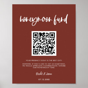 Modern elegant terracotta Honeymoon-fond QR-kod Poster