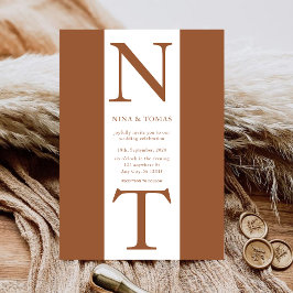 Modern Elegant Terracotta Monogram Initial Bröllop Inbjudningar