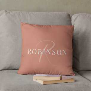 Modern Elegant Terracotta Monogram Initial Namn Kudde