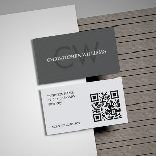 Modern Elegant Textur Grå Monogram QR-kod Visitkort