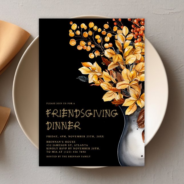 Modern Elegant Thanksgiving Friendsgiving Inbjudningar (Modern Elegant Thanksgiving Friendsgiving Invitation)